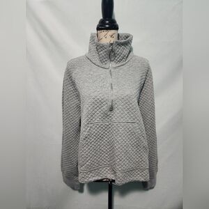 NWT Senfure Grey Quilted Crop 1/2 Zip Sweatshirt W Pocket. Size XL.